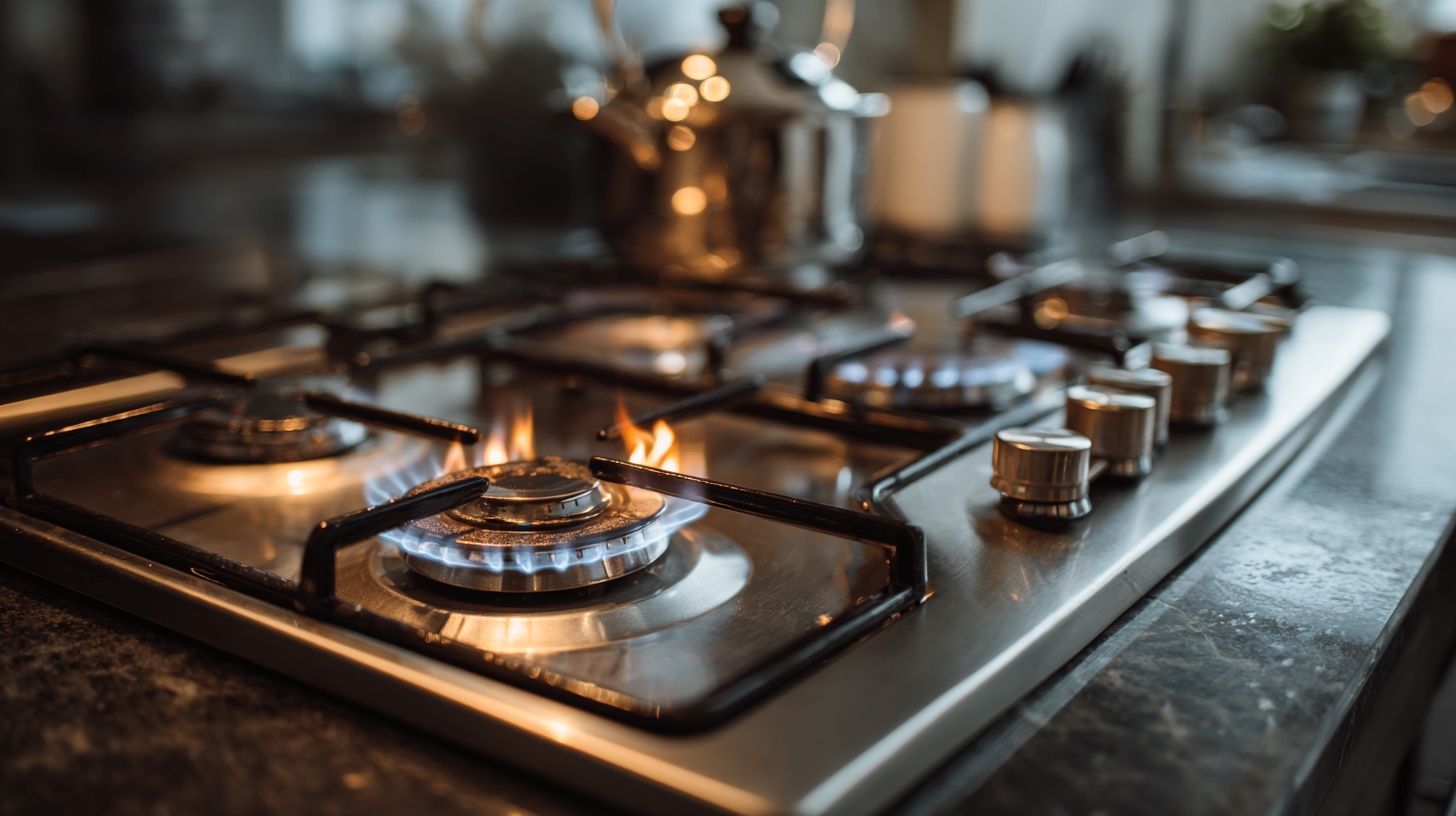 a modern stove cooktop gas lit