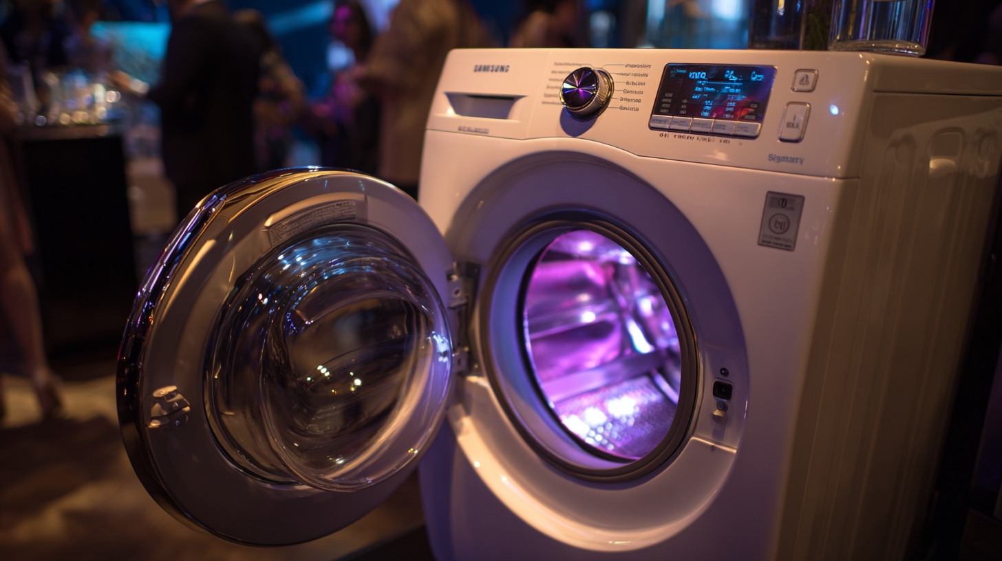 a modern washing machine frontal open door led panel