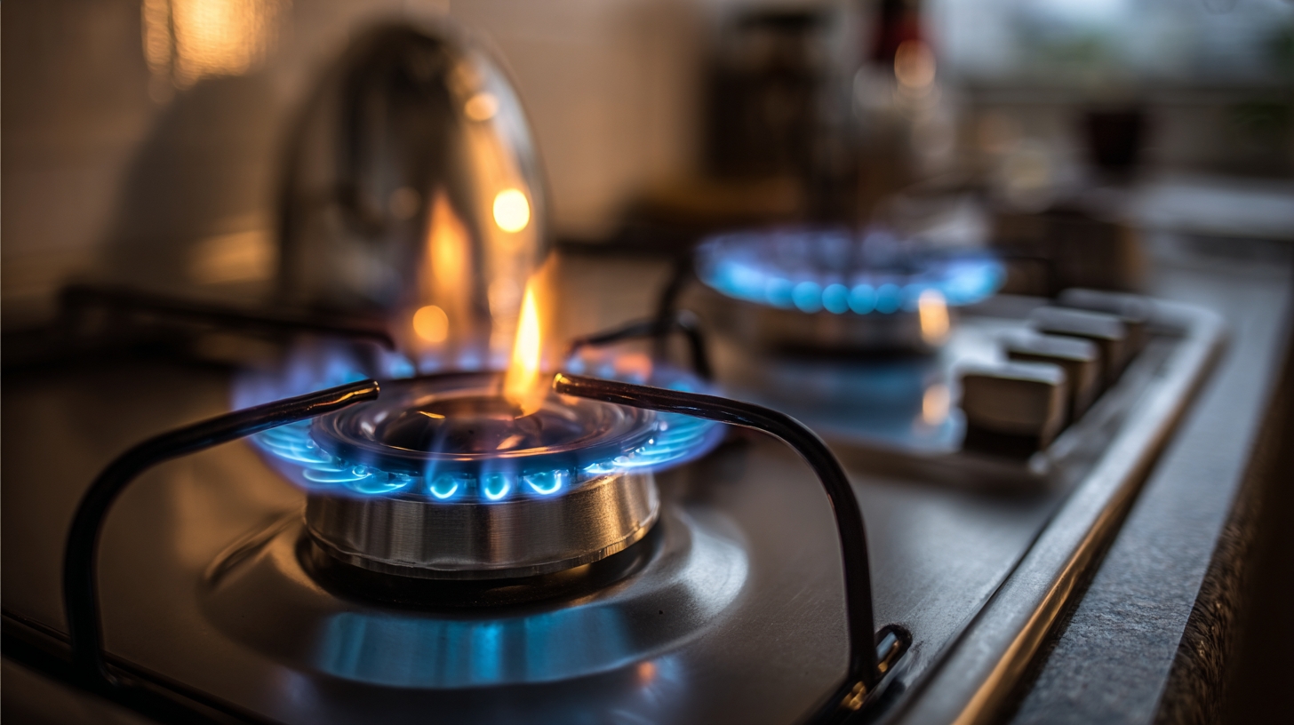 gas stove burner lit close-up