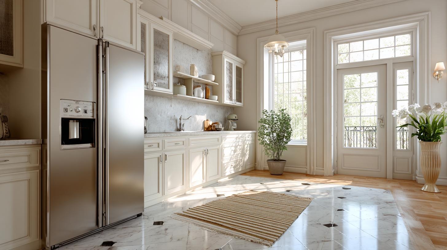 modern stainless steel refrigerator french doors in a big nice kitchen